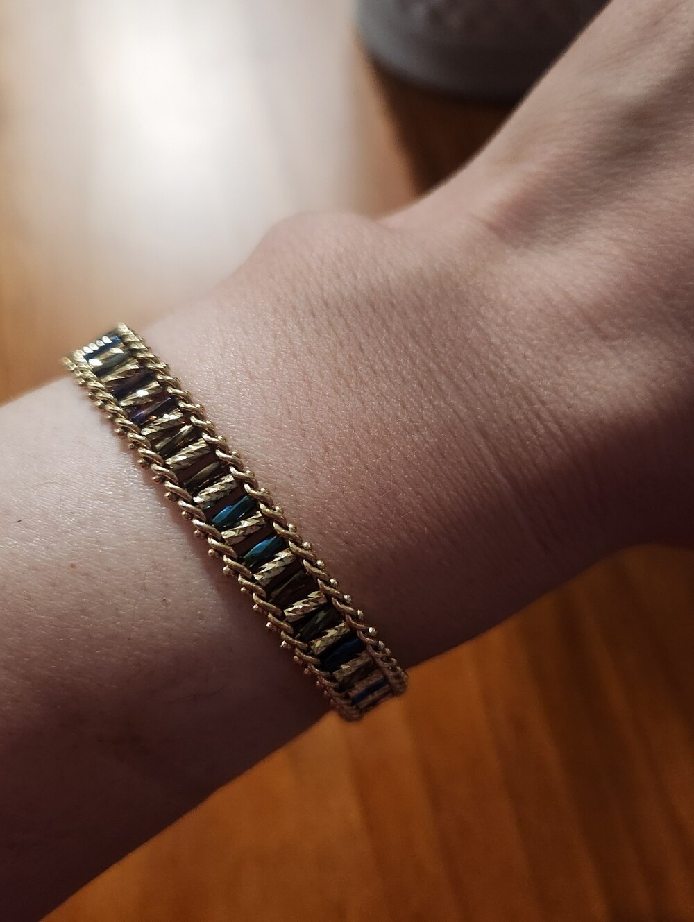 Gold-Tone Multicolor Stone Link Bracelet - Women Jewelry Marked PD